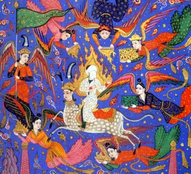 Muhammedin matka, kuvitus Fal-namehin käsikirjoituksesta, n. 1610-30